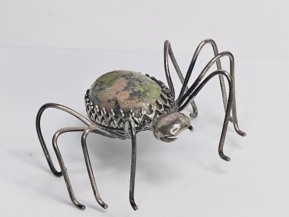 Vintage Sterling Silver & Oval Unakite Spider Brooch [Loose Stone] [Tested]